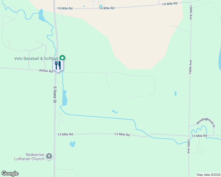 map of restaurants, bars, coffee shops, grocery stores, and more near 13324 Woodland Court in Big Rapids