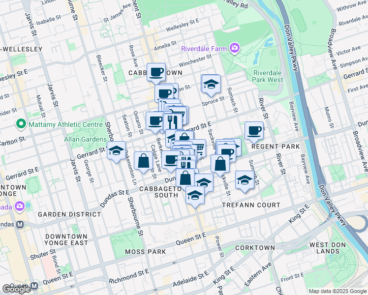 map of restaurants, bars, coffee shops, grocery stores, and more near in Toronto