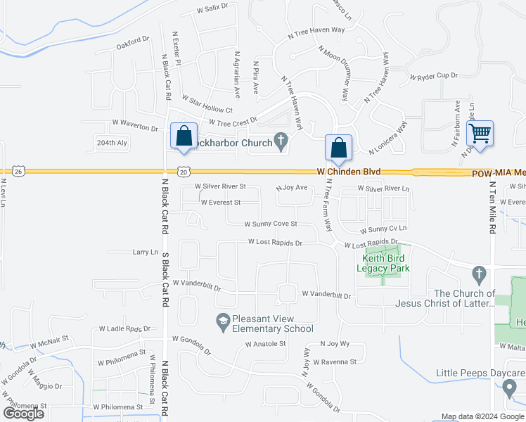 map of restaurants, bars, coffee shops, grocery stores, and more near 6198 North Carlese Avenue in Meridian