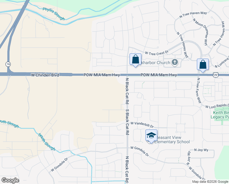 map of restaurants, bars, coffee shops, grocery stores, and more near 6055 North Black Cat Road in Meridian
