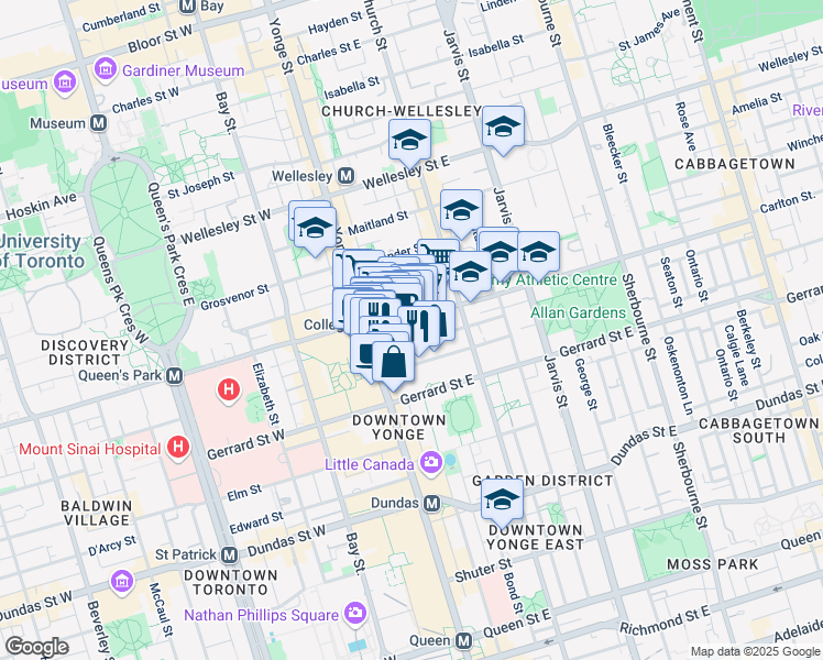 map of restaurants, bars, coffee shops, grocery stores, and more near in Toronto