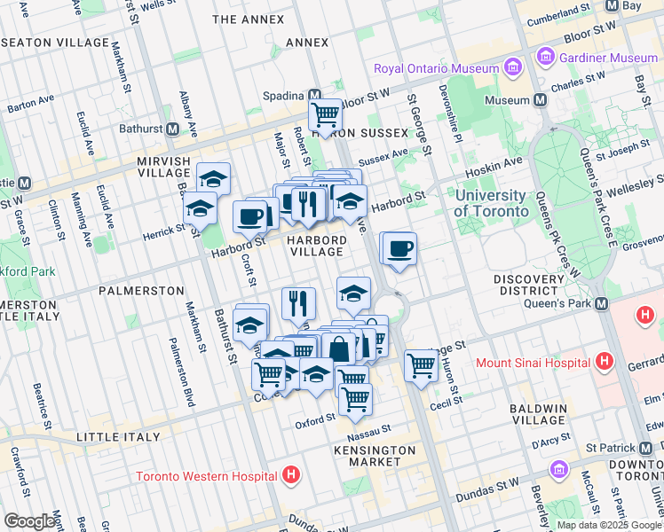map of restaurants, bars, coffee shops, grocery stores, and more near in Toronto