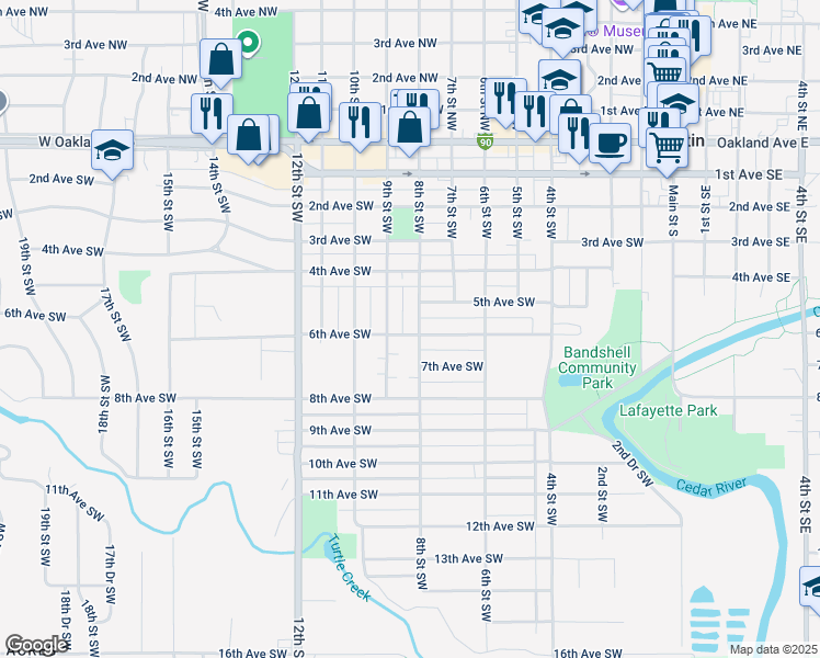 map of restaurants, bars, coffee shops, grocery stores, and more near 600 8th Street Southwest in Austin