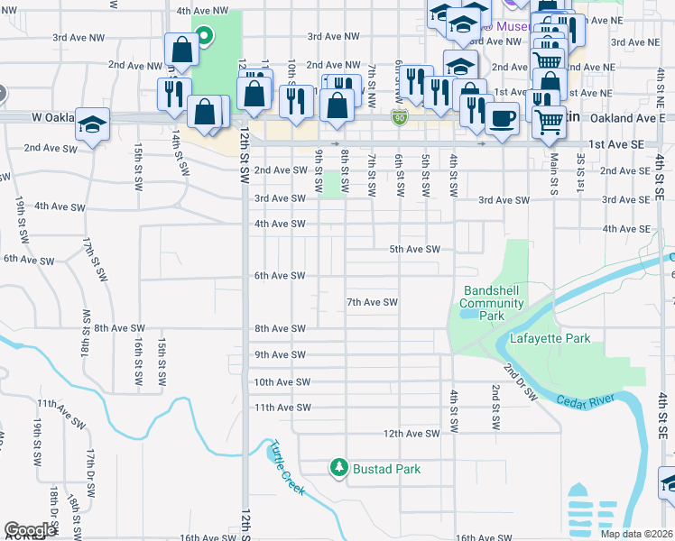 map of restaurants, bars, coffee shops, grocery stores, and more near 600 8th Street Southwest in Austin
