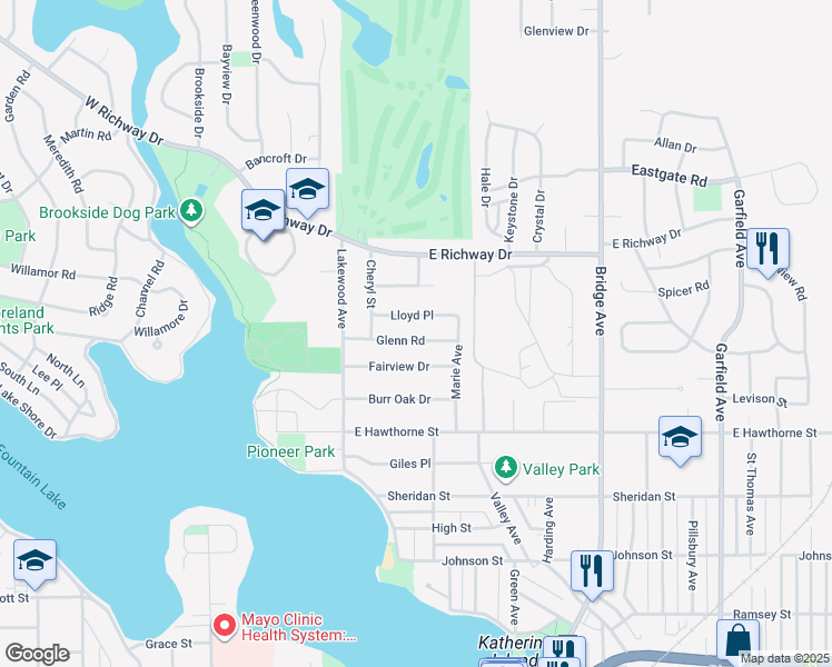 map of restaurants, bars, coffee shops, grocery stores, and more near 313 Lloyd Place in Albert Lea