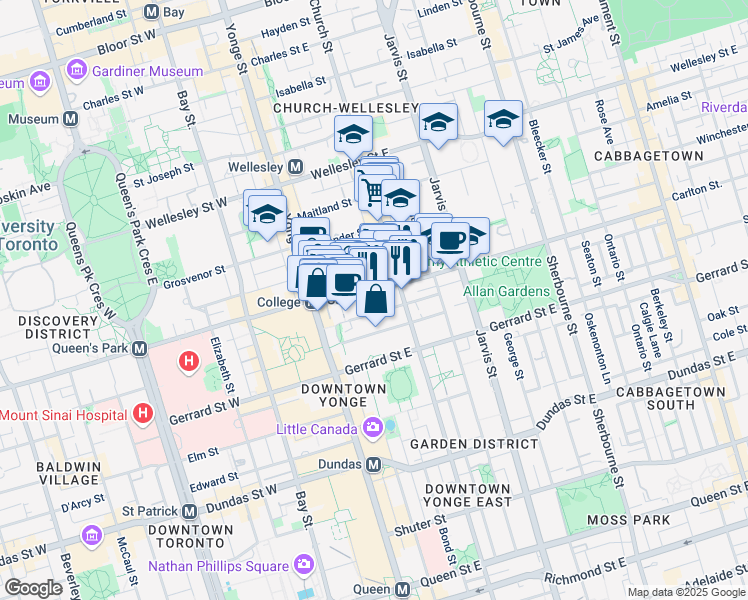 map of restaurants, bars, coffee shops, grocery stores, and more near in Toronto