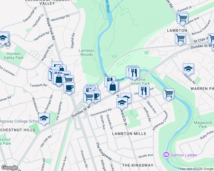 map of restaurants, bars, coffee shops, grocery stores, and more near 20 Brin Drive in Toronto