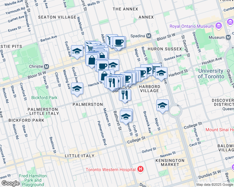map of restaurants, bars, coffee shops, grocery stores, and more near in Toronto