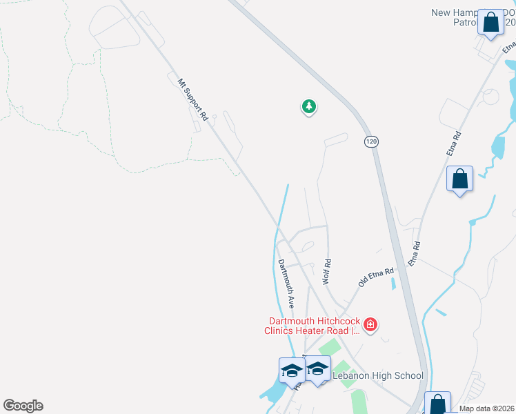 map of restaurants, bars, coffee shops, grocery stores, and more near 337 Mount Support Road in Lebanon