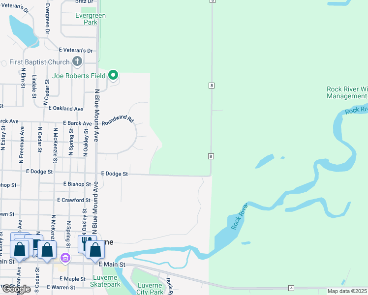 map of restaurants, bars, coffee shops, grocery stores, and more near in Luverne