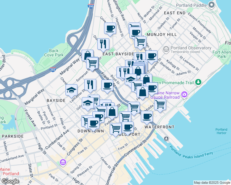 map of restaurants, bars, coffee shops, grocery stores, and more near in Portland