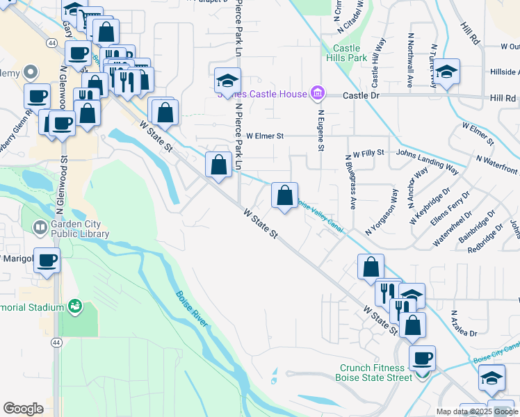 map of restaurants, bars, coffee shops, grocery stores, and more near 6230 West State Street in Boise