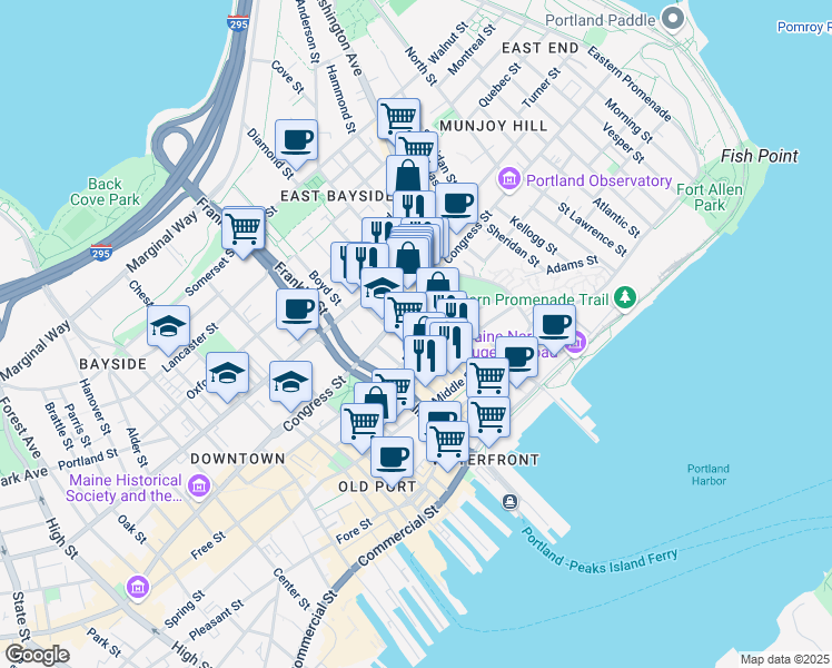 map of restaurants, bars, coffee shops, grocery stores, and more near in Portland