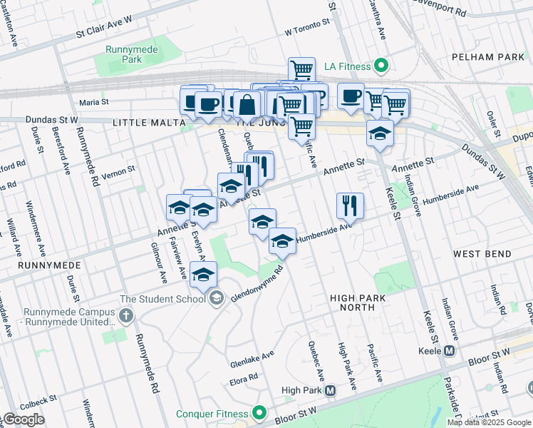 map of restaurants, bars, coffee shops, grocery stores, and more near in Toronto