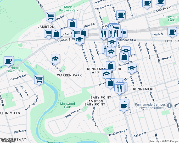 map of restaurants, bars, coffee shops, grocery stores, and more near in Toronto