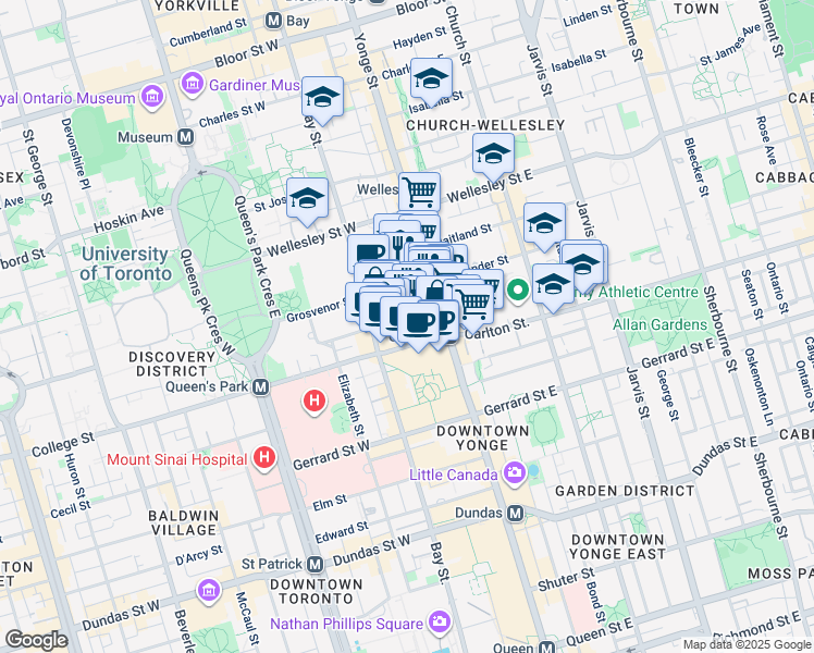 map of restaurants, bars, coffee shops, grocery stores, and more near in Toronto