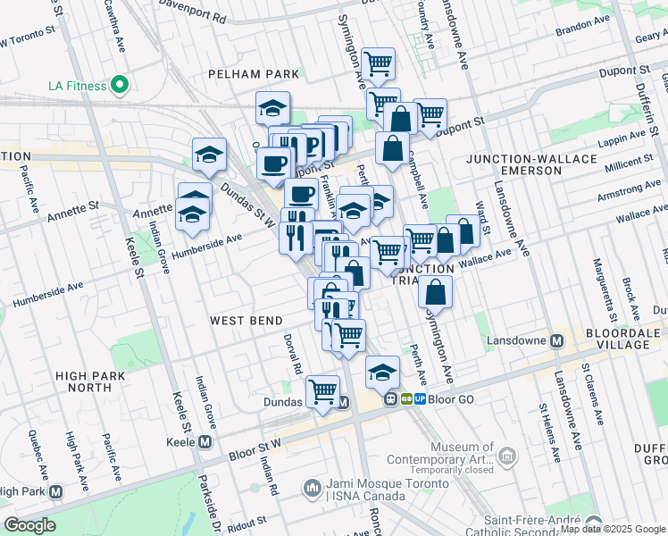 map of restaurants, bars, coffee shops, grocery stores, and more near in Toronto