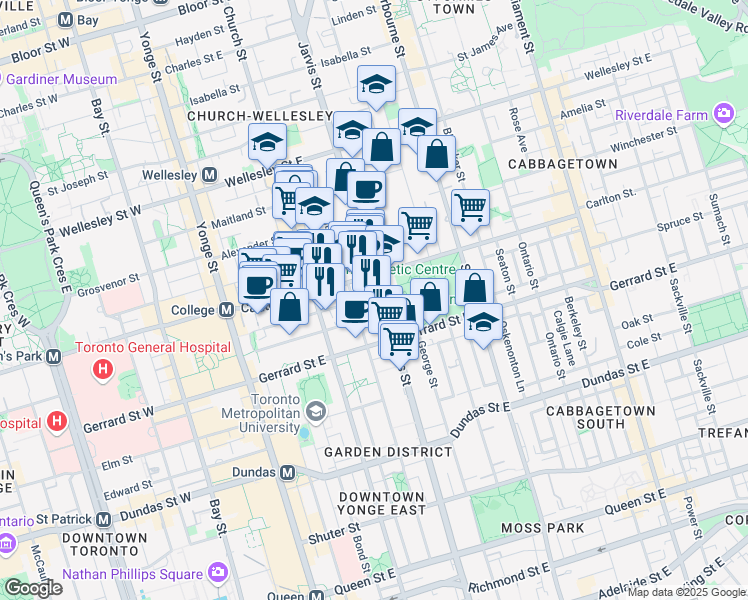 map of restaurants, bars, coffee shops, grocery stores, and more near in Toronto