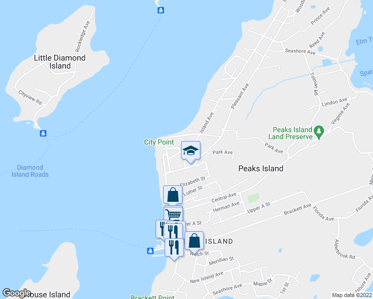map of restaurants, bars, coffee shops, grocery stores, and more near 274 Island Avenue in Portland