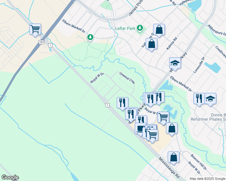 map of restaurants, bars, coffee shops, grocery stores, and more near in Brampton