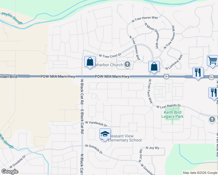 map of restaurants, bars, coffee shops, grocery stores, and more near 4473 West Silver River Street in Meridian