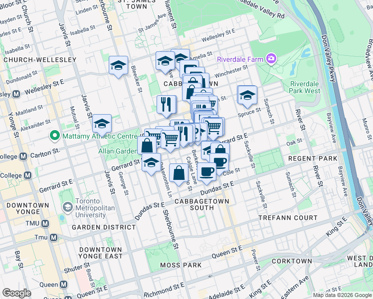 map of restaurants, bars, coffee shops, grocery stores, and more near in Toronto