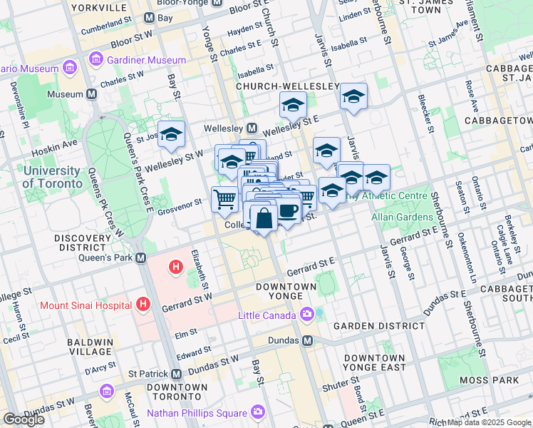 map of restaurants, bars, coffee shops, grocery stores, and more near 460 Yonge Street in Toronto