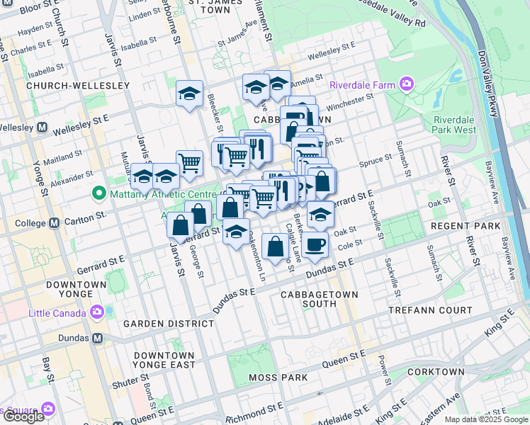 map of restaurants, bars, coffee shops, grocery stores, and more near in Toronto