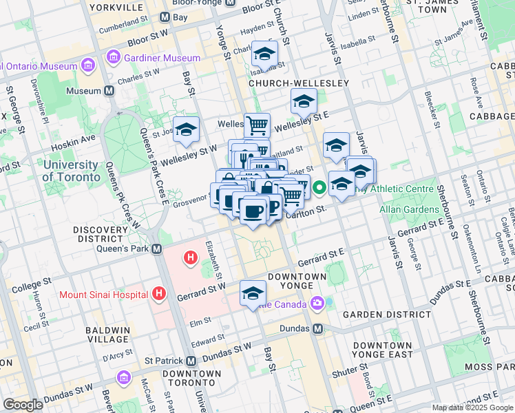 map of restaurants, bars, coffee shops, grocery stores, and more near in Toronto