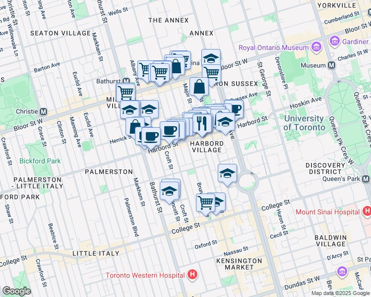 map of restaurants, bars, coffee shops, grocery stores, and more near in Toronto