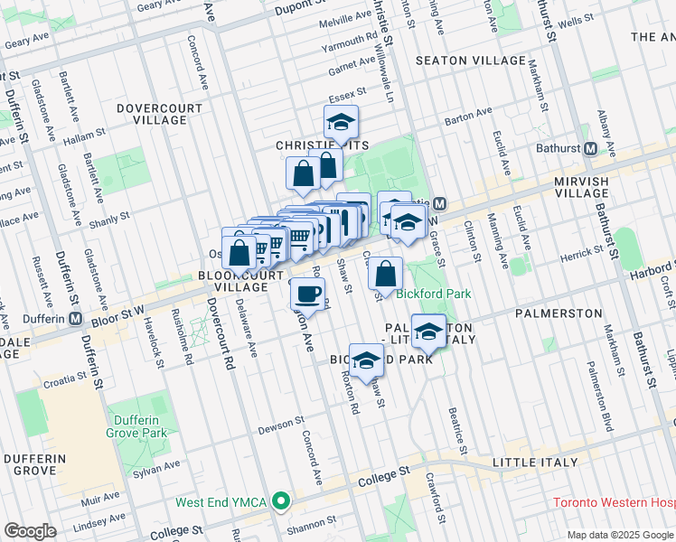 map of restaurants, bars, coffee shops, grocery stores, and more near in Toronto