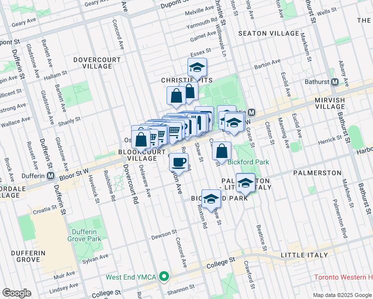 map of restaurants, bars, coffee shops, grocery stores, and more near in Toronto