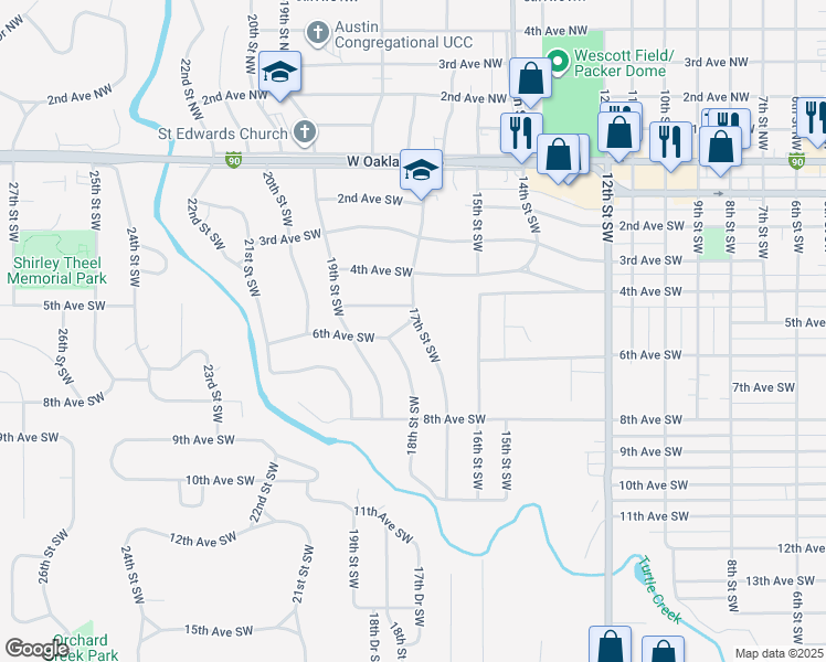 map of restaurants, bars, coffee shops, grocery stores, and more near 1801 6th Avenue Southwest in Austin