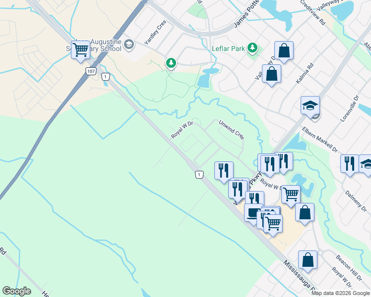 map of restaurants, bars, coffee shops, grocery stores, and more near 41 Germain Circle in Brampton