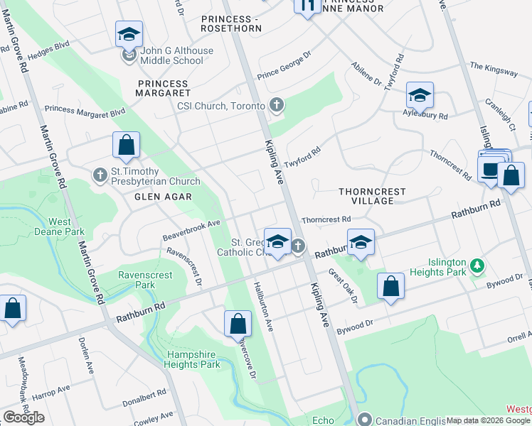 map of restaurants, bars, coffee shops, grocery stores, and more near 9 Beaverbrook Avenue in Toronto