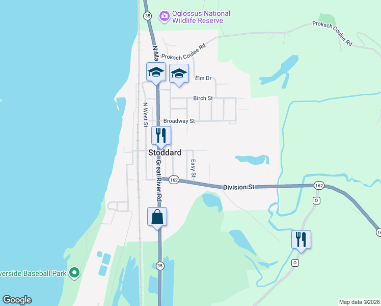 map of restaurants, bars, coffee shops, grocery stores, and more near 103 Cottage Street in Stoddard