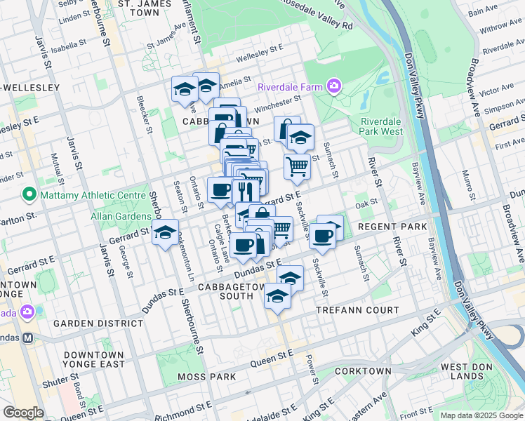 map of restaurants, bars, coffee shops, grocery stores, and more near 306 Gerrard Street East in Toronto