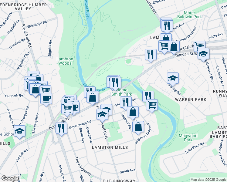 map of restaurants, bars, coffee shops, grocery stores, and more near in Toronto