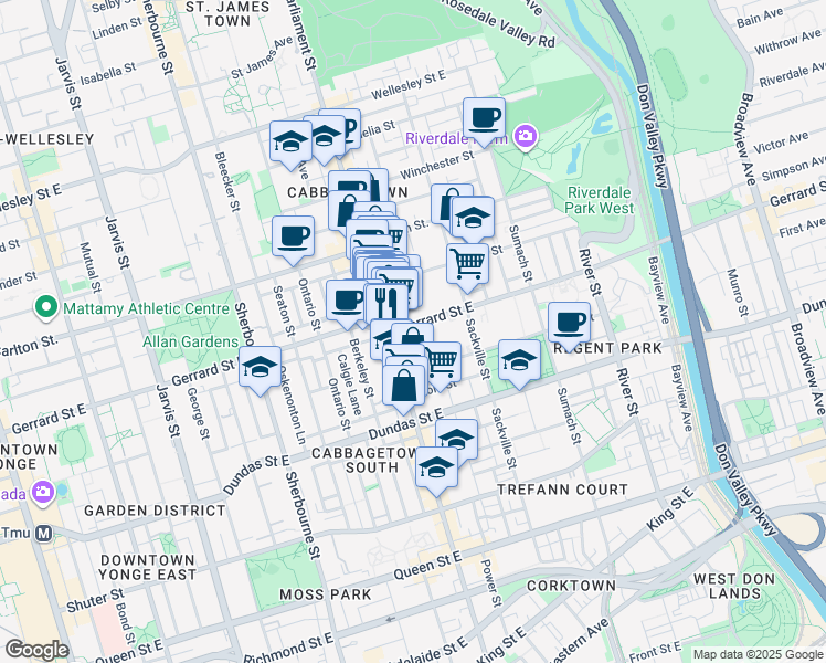 map of restaurants, bars, coffee shops, grocery stores, and more near 30 Dreamers Way in Toronto