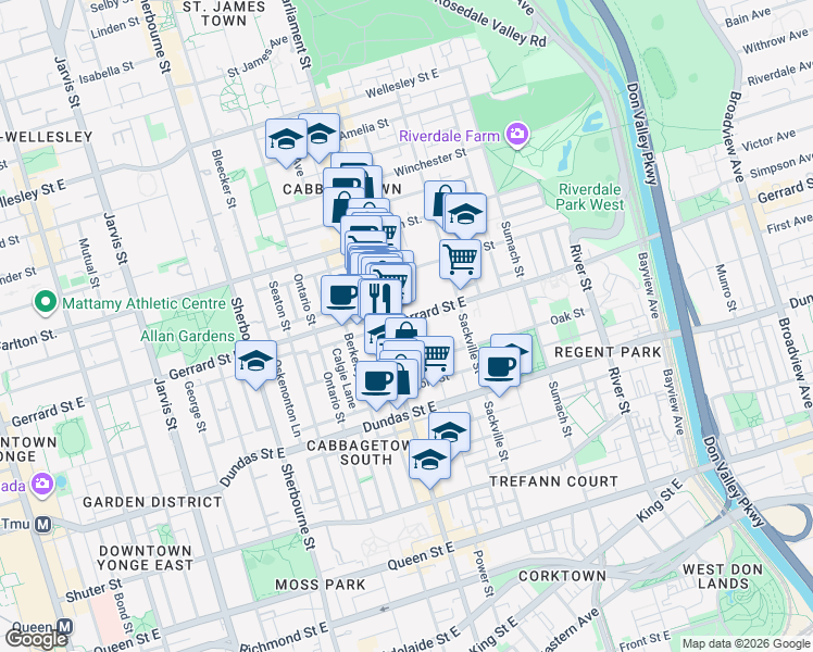 map of restaurants, bars, coffee shops, grocery stores, and more near 30 Dreamers Way in Toronto