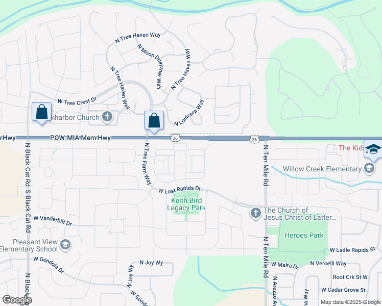 map of restaurants, bars, coffee shops, grocery stores, and more near 3603-3805 West Chinden Boulevard in Meridian