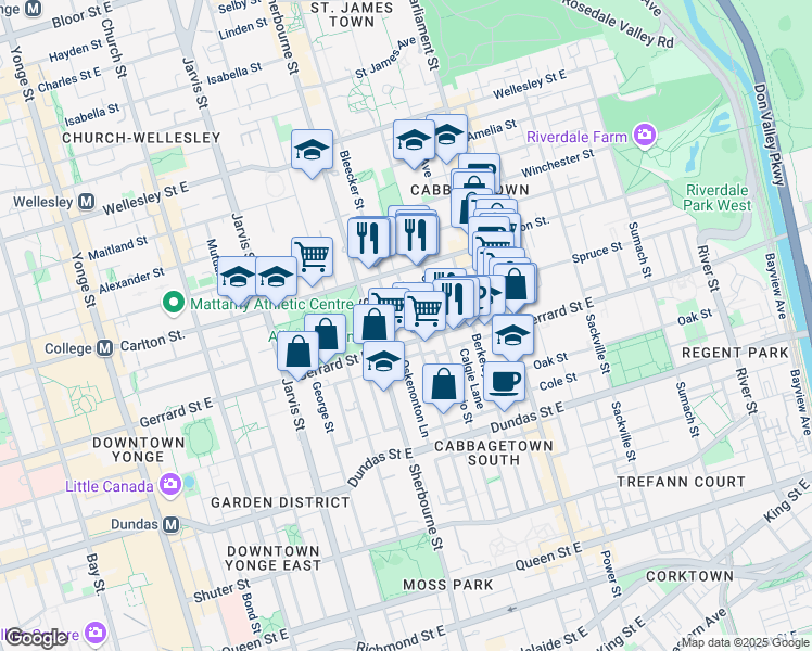 map of restaurants, bars, coffee shops, grocery stores, and more near in Toronto