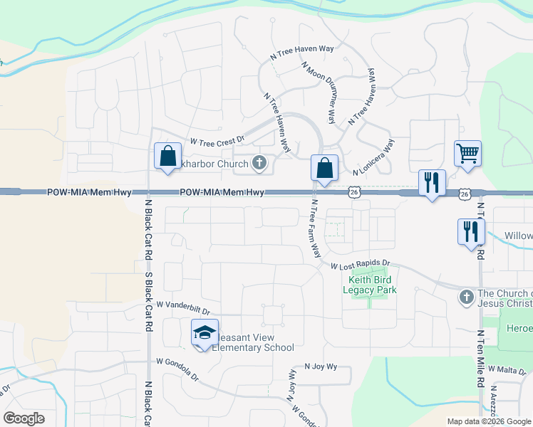 map of restaurants, bars, coffee shops, grocery stores, and more near 4225 West Silver River Street in Meridian