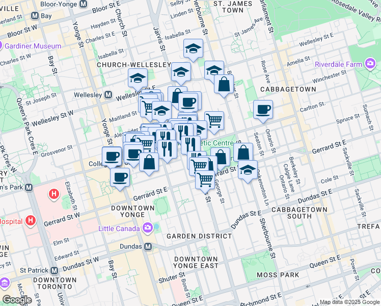 map of restaurants, bars, coffee shops, grocery stores, and more near 40 McClear Place in Toronto