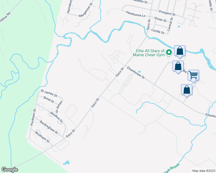 map of restaurants, bars, coffee shops, grocery stores, and more near 520 Saco Street in Westbrook
