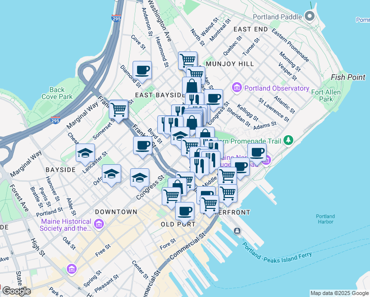 map of restaurants, bars, coffee shops, grocery stores, and more near in Portland
