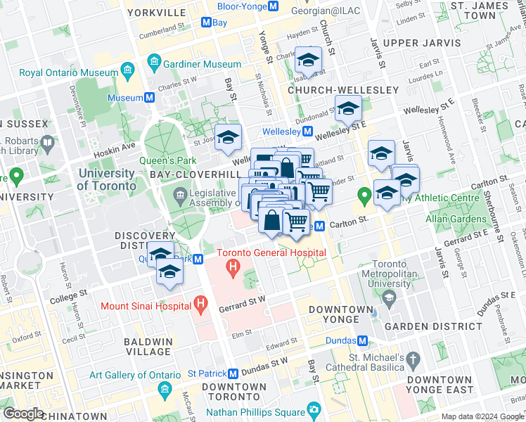 map of restaurants, bars, coffee shops, grocery stores, and more near in Toronto