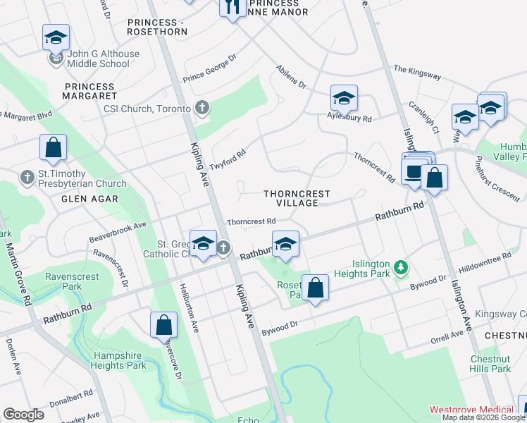 map of restaurants, bars, coffee shops, grocery stores, and more near in Toronto