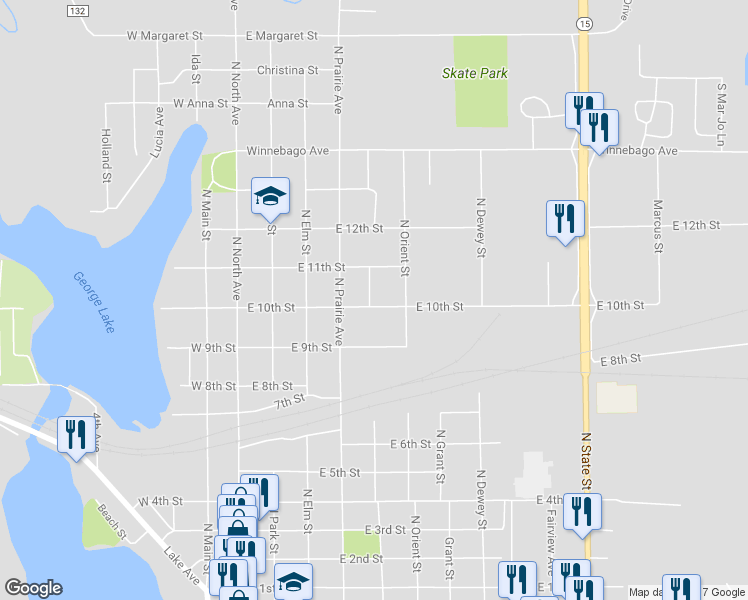 map of restaurants, bars, coffee shops, grocery stores, and more near 429 East 10th Street in Fairmont