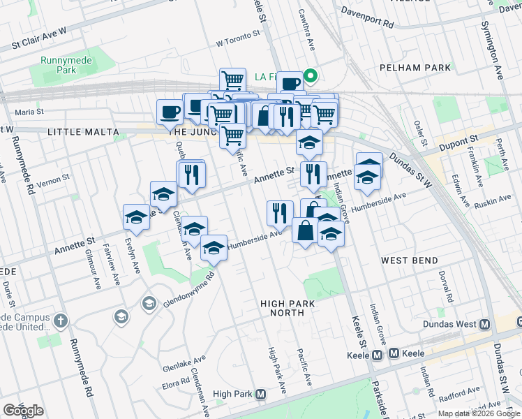 map of restaurants, bars, coffee shops, grocery stores, and more near in Toronto